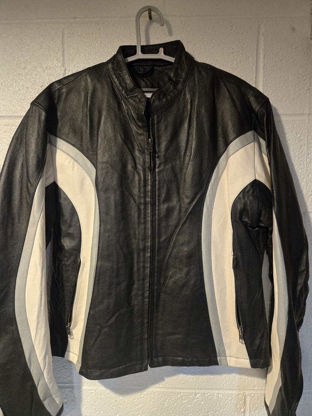 Cycle Leather Jacket Black White Size Womens XL Used Good Condition